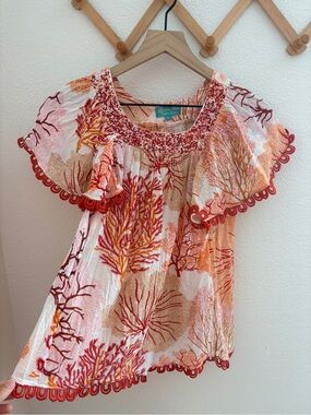 Golden Fish Caught in Croatia Coral Beaded Coastal Beach European Cotton Top